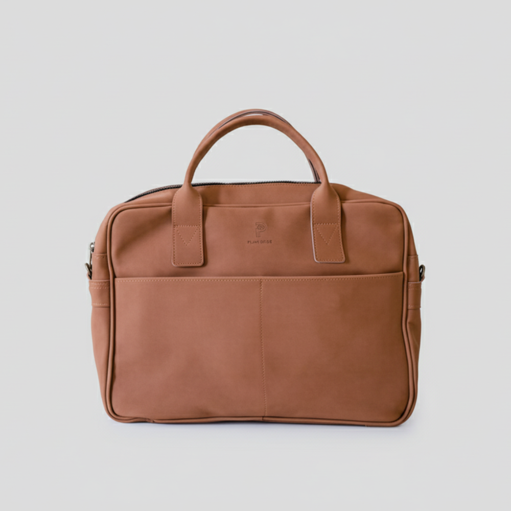 Plant Inside Laptop Bag in brown nubuck – handcrafted vegan leather, cruelty-free and sustainable