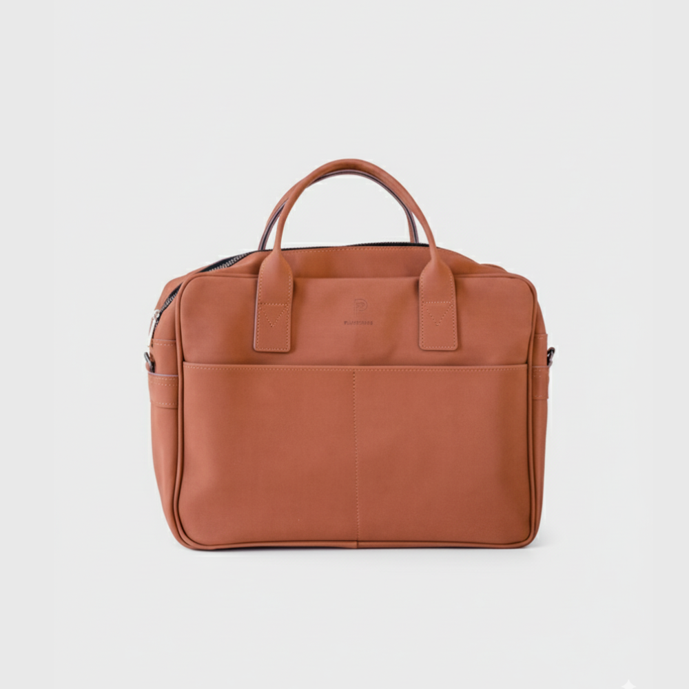 Plant Inside Laptop Bag in camel nubuck – handcrafted vegan leather, cruelty-free and sustainable