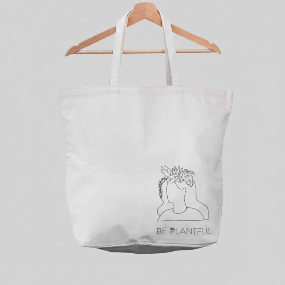 Plant Inside Tote Bag large – spacious vegan and cruelty-free everyday bag, handcrafted with sustainable materials - "Be Plantful" and "Plant Inside"
