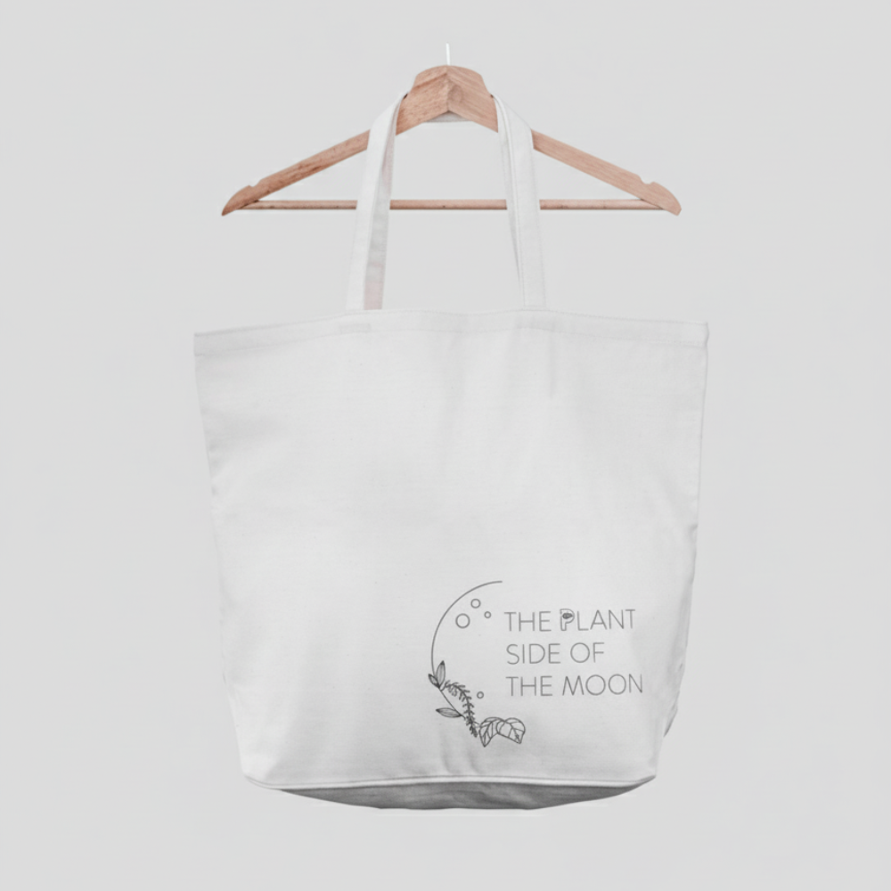 Plant Inside Tote Bag large – spacious vegan and cruelty-free everyday bag, handcrafted with sustainable materials - "The plant side of the moon"