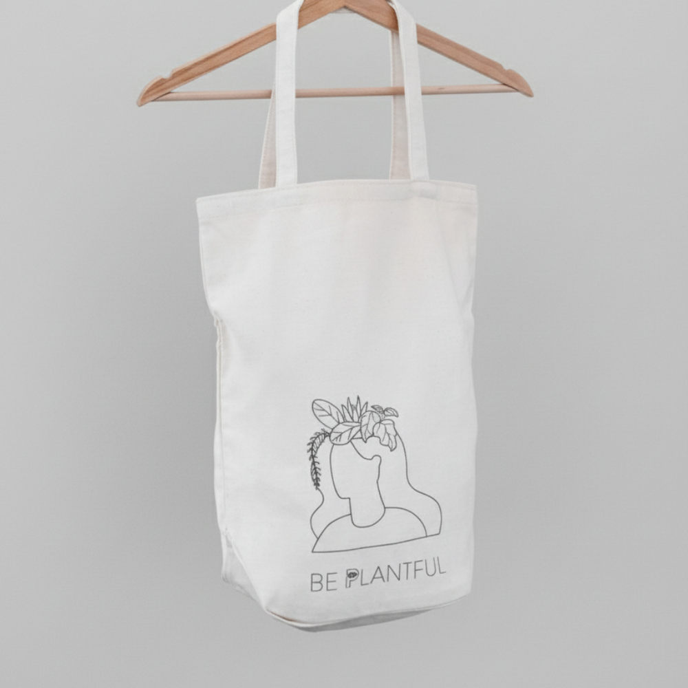 Plant Inside Tote Bag medium – spacious vegan and cruelty-free everyday bag, handcrafted with sustainable materials - "Be Plantful" and "Plant Inside"