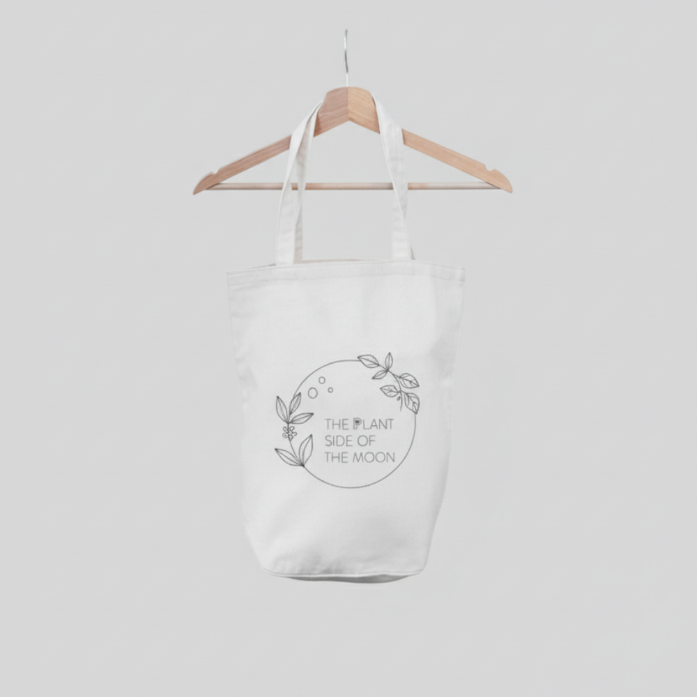 Plant Inside Tote Bag medium – spacious vegan and cruelty-free everyday bag, handcrafted with sustainable materials -  "The plant side of the moon"