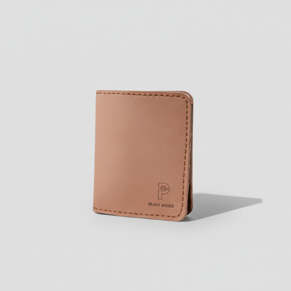 Plant Inside Wallet in camel nubuck – vegan and cruelty-free handcrafted wallet made from sustainable materials