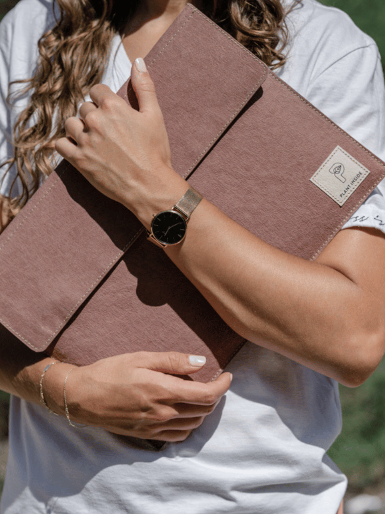 Cruelty-free laptop sleeve with modern matte pastel plum look and durable design